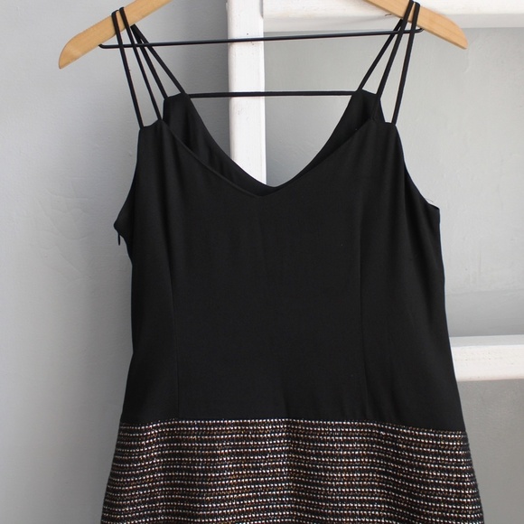 GREYLIN Black & Gold Czar Feather Trim Tweed Mini Party Dress Size XS - Picture 9 of 11